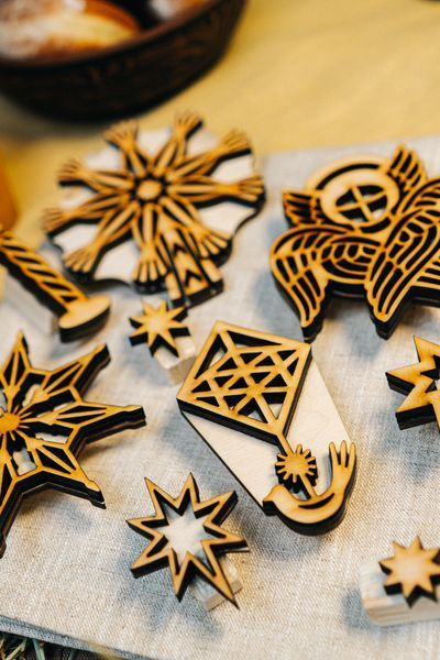 Набір штампів &laquo;Тепло Різдвяних традицій &raquo; для вибійки по тканині  дерев'яний штамп для вибійки по тканині