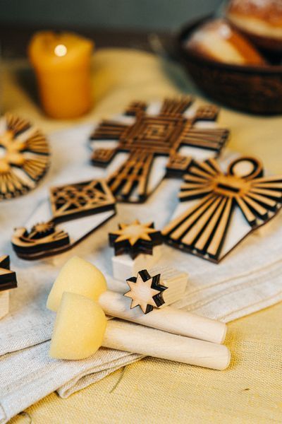 Набір штампів &laquo;Тепло Різдвяних традицій &raquo; для вибійки по тканині  дерев'яний штамп для вибійки по тканині