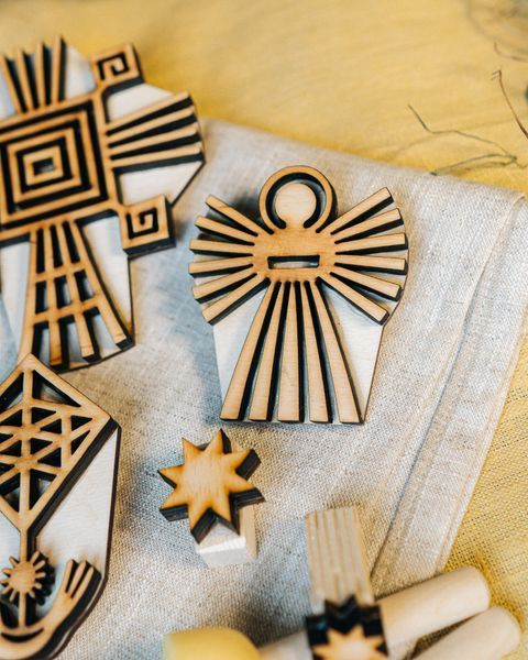 Набір штампів &laquo;Тепло Різдвяних традицій &raquo; для вибійки по тканині  дерев'яний штамп для вибійки по тканині